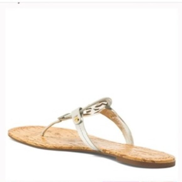 New Tory Burch Metallic Silver Patent leather Cork Miller Sandals Size 8.5 - Picture 6 of 14